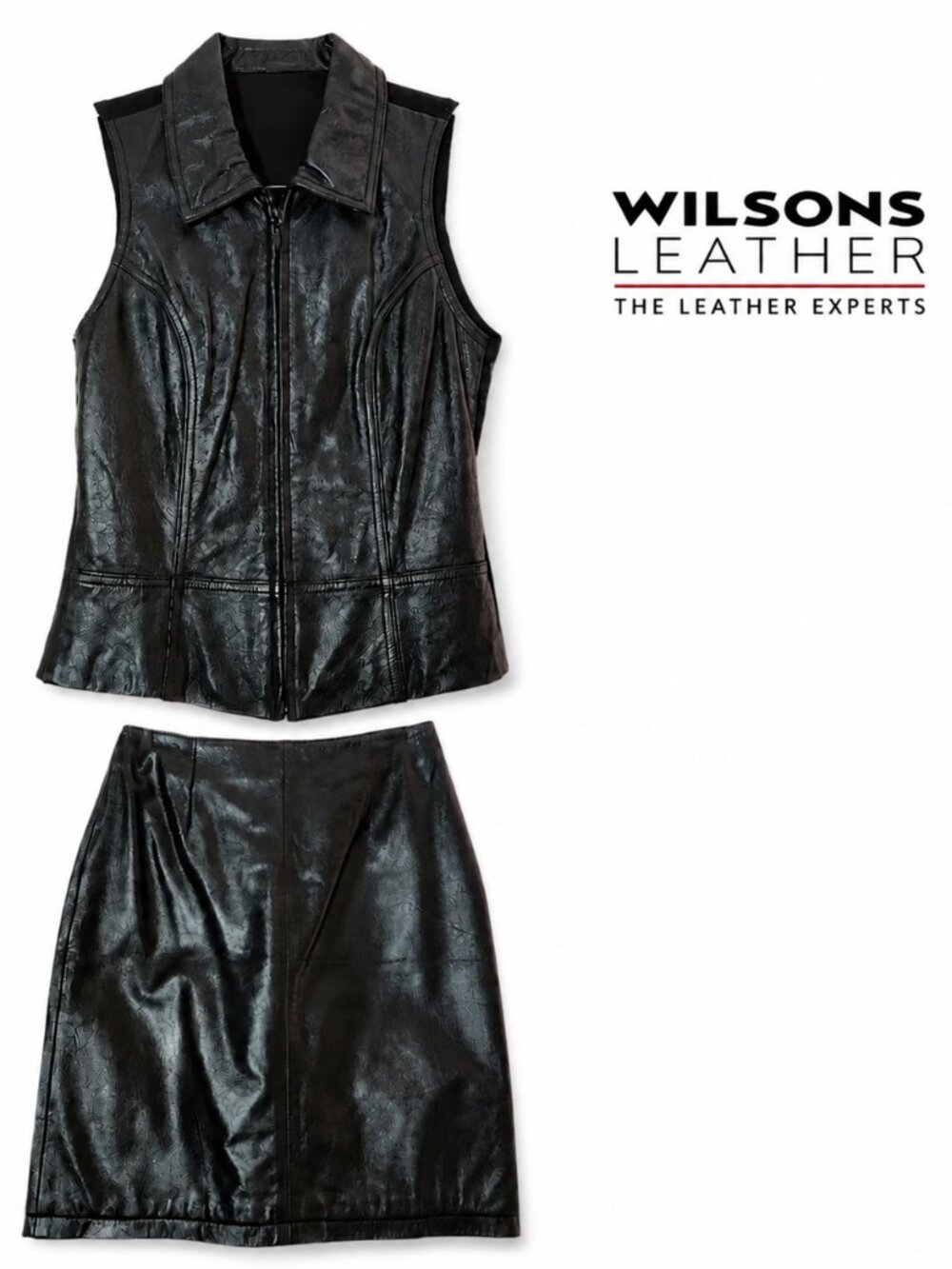Vintage 90s Y2K Wilsons Maxima Black 100% Leather Vest Skirt Set 2 /Small/4